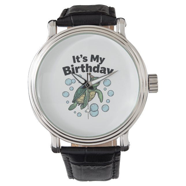 Montre Conception de chemise d'anniversaire de tortue mar (devant)