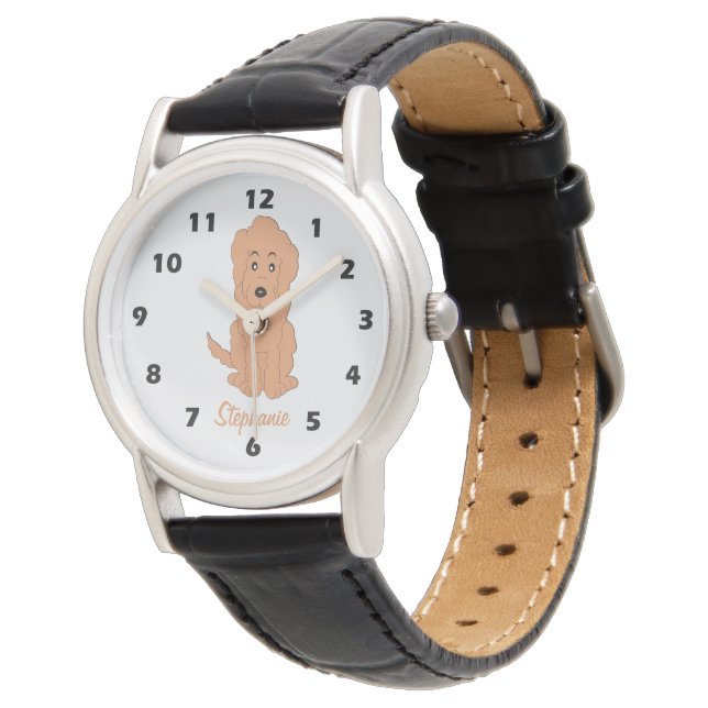 Montre Conception de chien Goldendoodle rouge sur fond de (Incliné)