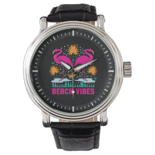 Montre Conception de flamants roses de vibes de plage