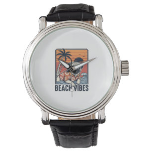 Montre Conception de gravure vintage Pug Vibes de plage_1