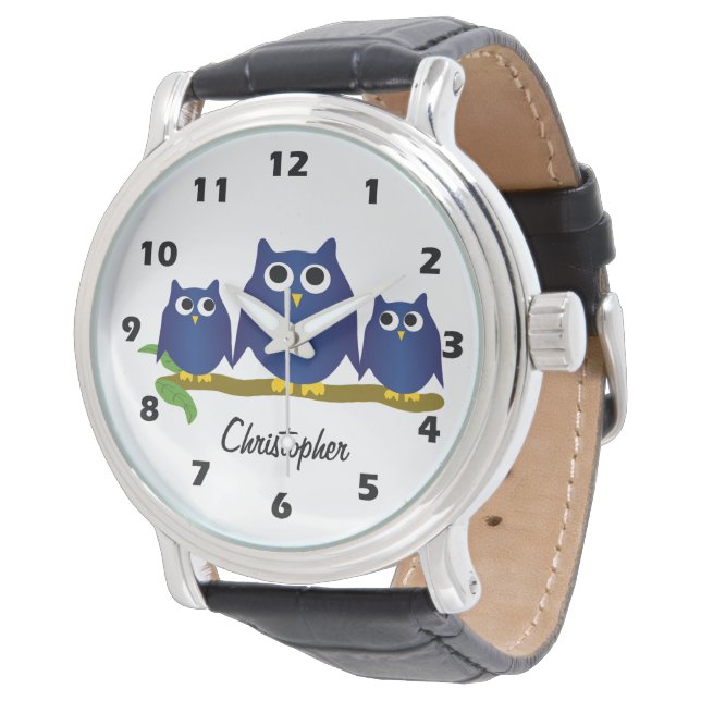 Montre Conception de hibou bleu personnalisée (Incliné)