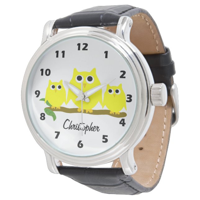 Montre Conception de hibou jaune personnalisée (Incliné)