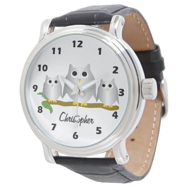 Montre Conception de Hiboux Argent Personnalisés (Incliné)