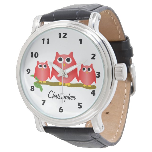 Montre Conception de hiboux rouges personnalisés (Incliné)