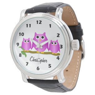 Montre Conception de hiboux violets personnalisés
