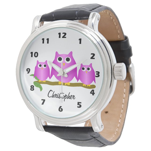 Montre Conception de hiboux violets personnalisés (Incliné)