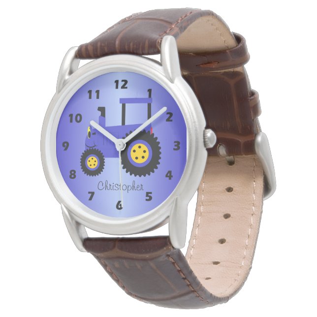 Montre Conception de tracteur bleu personnalisée (Incliné)