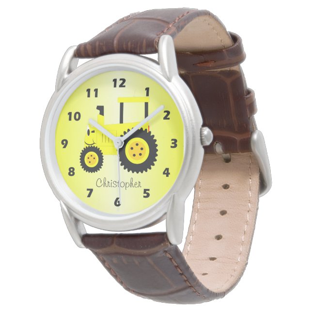 Montre Conception de tracteur jaune personnalisée (Incliné)