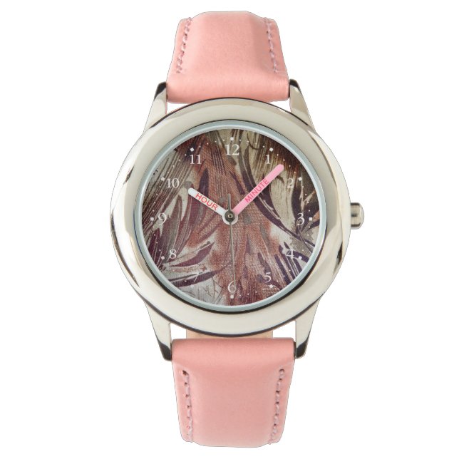 Montre Conception florale marron abstraite 2 (devant)
