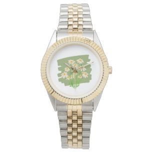 Montre Conception florale rustique sur fond vert