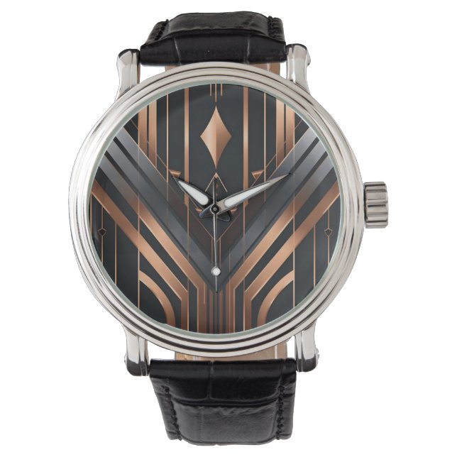Montre Conception géométrique Art Déco cuivre et argent (devant)