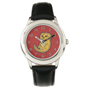 Montre Conception jaune et rouge douce de dessin de chiot