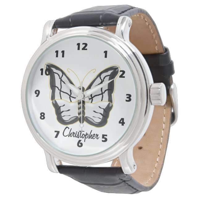 Montre Conception Papillon Blanc Personnalisé (Incliné)