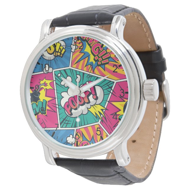 Montre Conception Pop Art coloré - Bande dessinée Rétro W (Incliné)