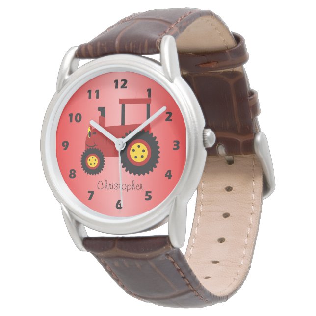 Montre Conception Tracteur Rouge Personnalisée (Incliné)