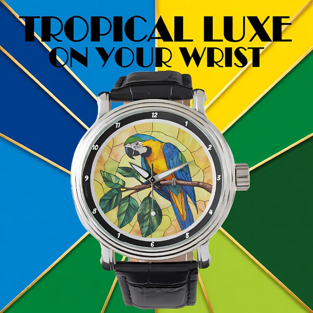 Montre Conception vibrante de perroquet Ara et de feuille (Créateur téléchargé)