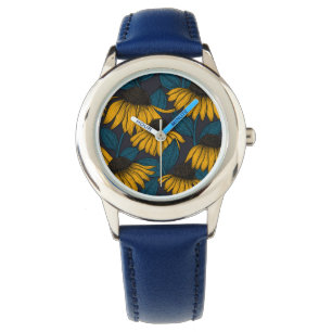 Montre Confleurs jaunes sur bleu foncé