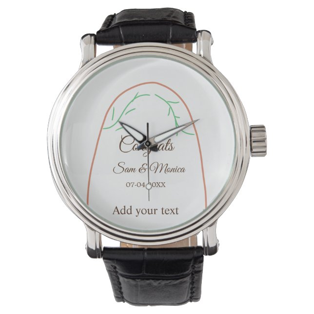 Montre Congrats de saumon vert orange ajouter nom date ar (devant)