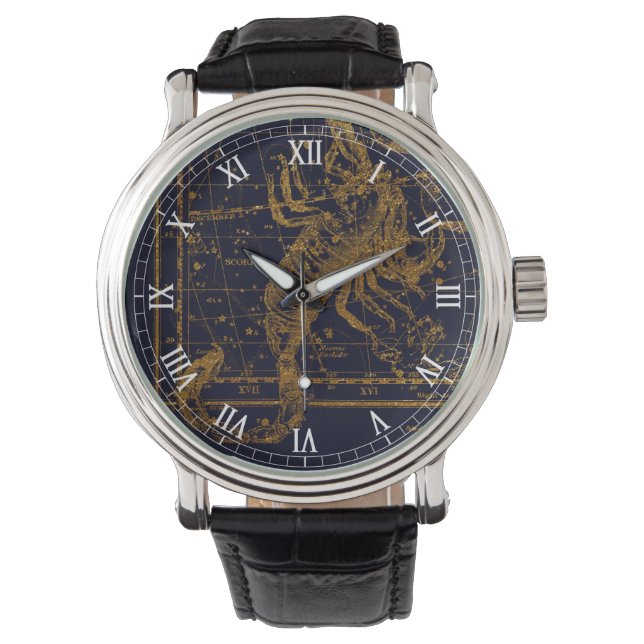 Montre Constellation vintage en or bleu Scorpio Zodiac (devant)