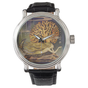 Montre Conte de fées vintage, petite sirène dans le corai