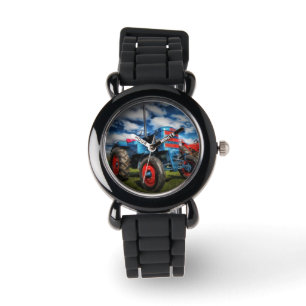Montre Cool Bleu Rouge Tracteur d'antiquités cadeaux pour
