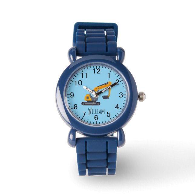 Montre cool boys construction digger truck add name (Recto)