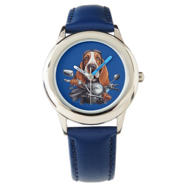 Montre Cool chien biker, joli basset hound chien conducte (devant)