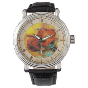 Montre Cool chinoise rouge pavot aquarelle