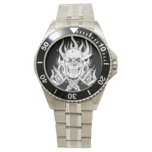Montre Cool classique noir blanc tatouage crâne outil de