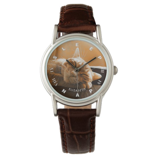 Montre Cool Drôle Chat Dormir Et Napper Horloge (devant)