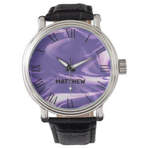 Montre Cool en marbre violet Motif marbré Nom personnalis