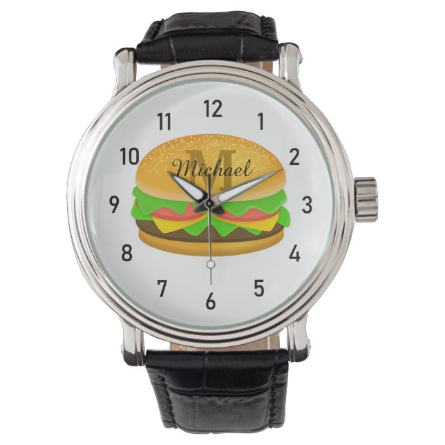 Montre Cool et amusant yummy burger Monogramme et numéros (devant)