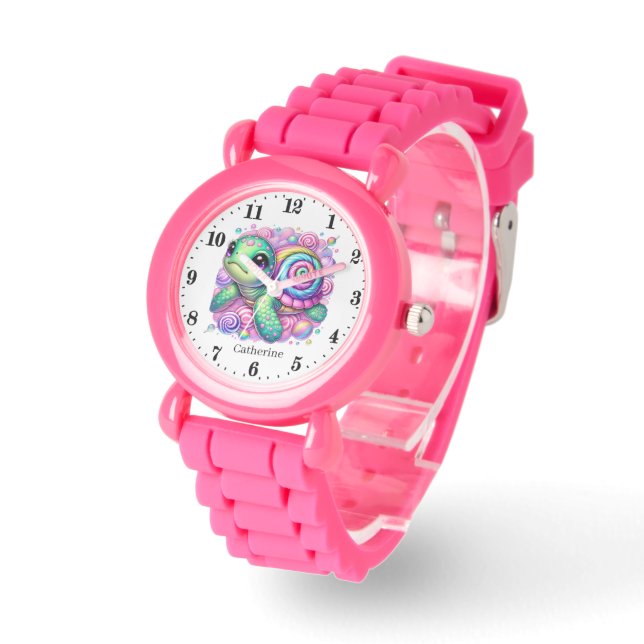 Montre Cool filles tortue de mer ajouter le nom (Angle)