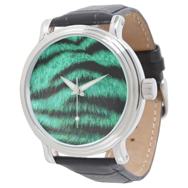 Montre Cool Green Neon Tiger Stripes (Incliné)