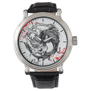Montre Cool splatter de sang Yin Yang Koi Poissons tatoua