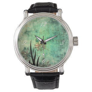 Montre Copie bleu vert d'éraflure de jonquille japonaise