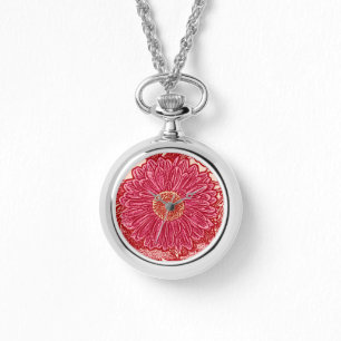 Montre Copie de bloc de marguerite de Gerbera - corail et