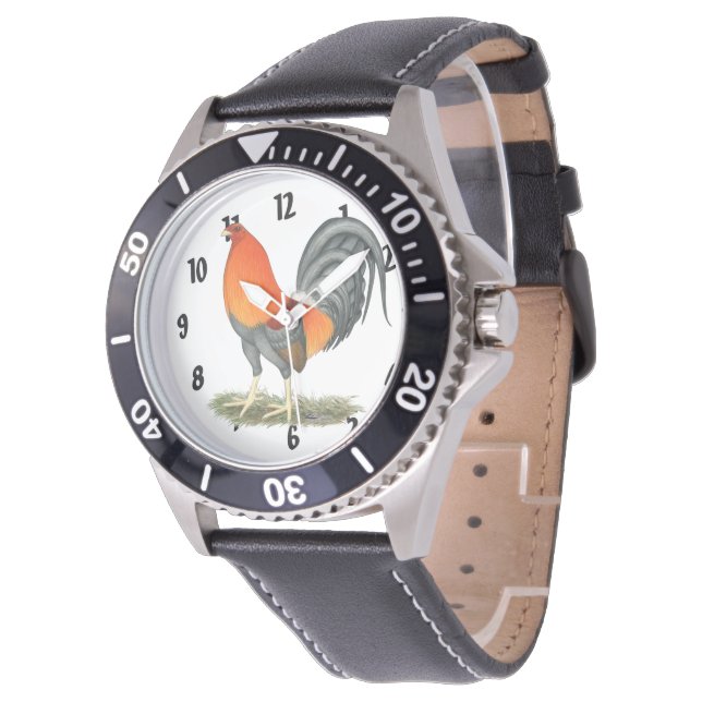 Montre Coq bleu rouge Gamecock (Incliné)