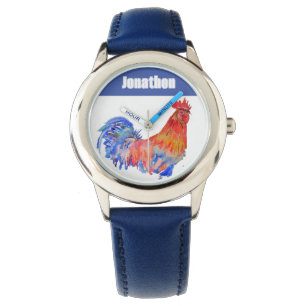 Montre Coq Poulet Oiseau Enfants Garçons Nom Bleu Rouge