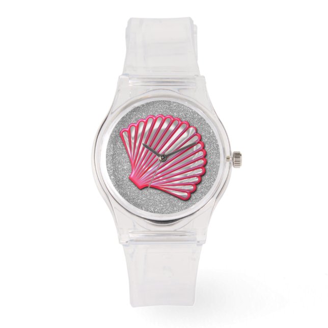 Montre Coquillage rose Parties scintillant Faux argent (Recto)