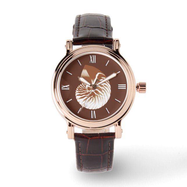 Montre Coquille de Nautilus - cacao brun et blanc (Recto)