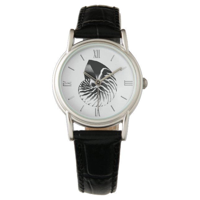 Montre Coquille de Nautilus - noir, gris et blanc (devant)
