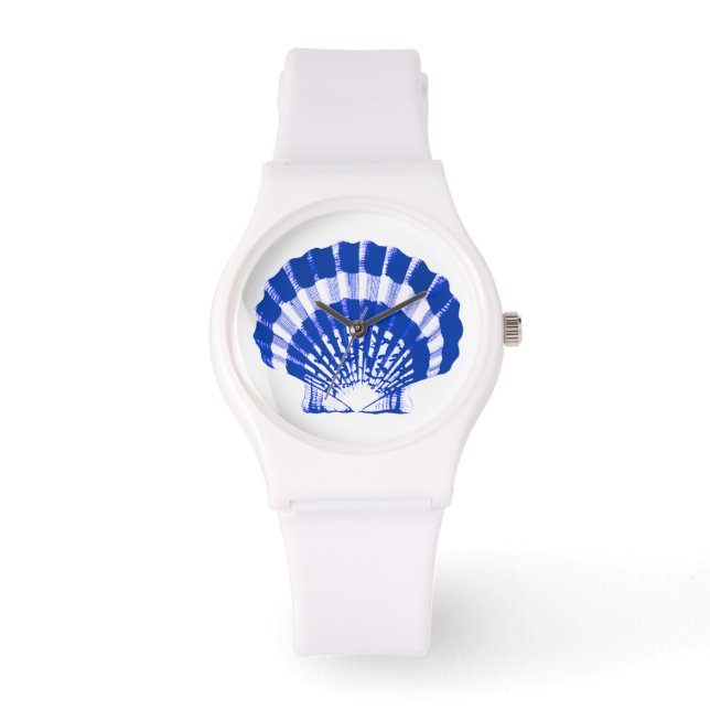Montre Coquille de pétoncle - bleu cobalt et blanc (Recto)