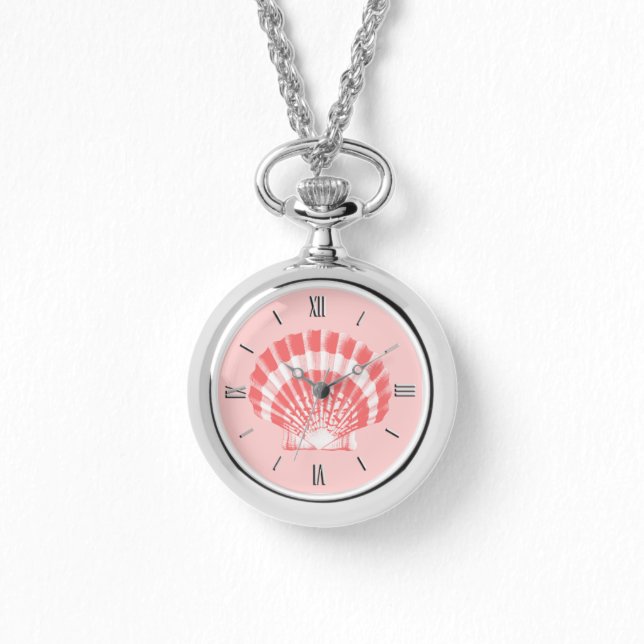 Montre Coquille de pétoncle - corail rose et blanc (Recto)