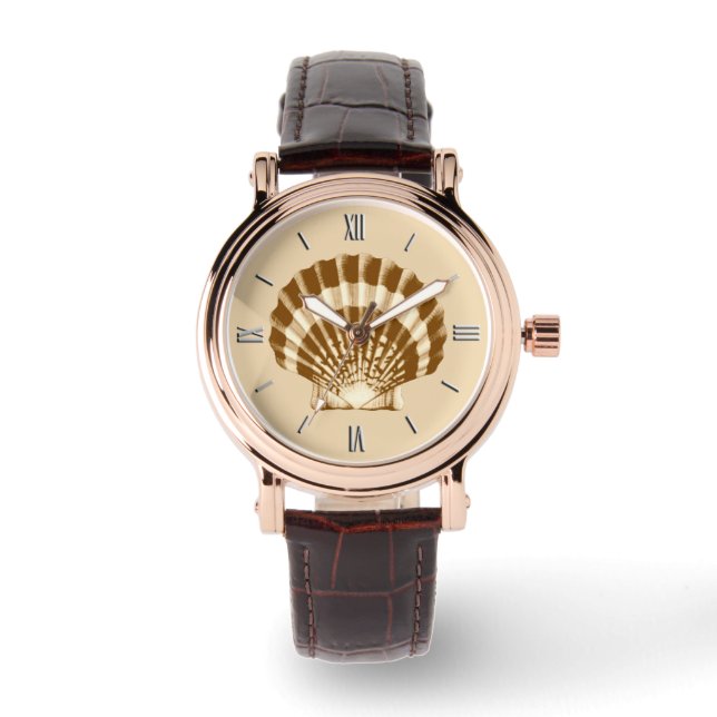 Montre Coquille de St Jacques - marron et beige (Recto)