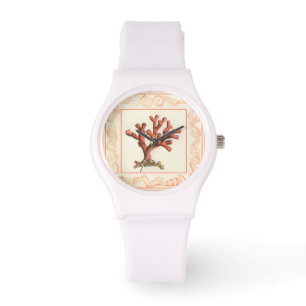 Montre Corail rouge avec la frontière de Shell de conque