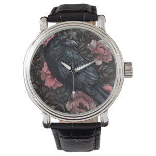 Montre Corbeau gothique fleurs vintages