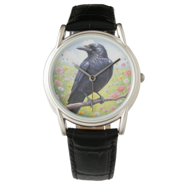 Montre Corbeau noir Corbeau Floral (devant)