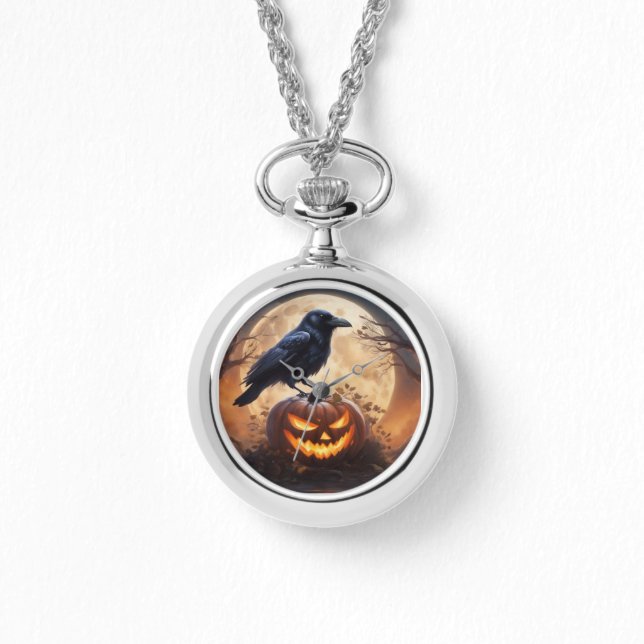 Montre Corbeau sur Citrouille d'Halloween (Recto)