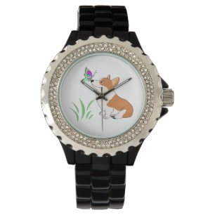 Montre Corgi de Gallois de Pembroke avec le papillon